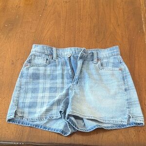 American Eagle Outfitters Light Blue Plaid Denim Shorts